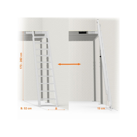 SCALA RICHIUDIBILE SALVA SPAZIO M BIANCA INCLINAZIONE 54° CON CORRIMANO