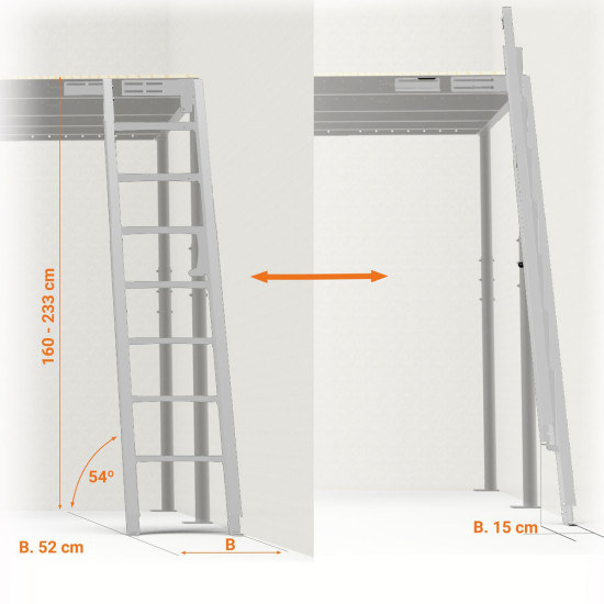 SCALA RICHIUDIBILE SALVA SPAZIO S BIANCA INCLINAZIONE 54° CON CORRIMANO