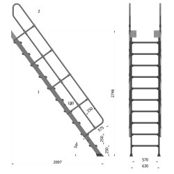 SCALA FISSA A 10 GRADINI CON INCLINAZIONE 54° ALTEZZA DI SBARCO m3,00