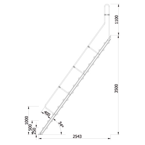 SCALA FISSA A 13 GRADINI CON INCLINAZIONE 54° ALTEZZA DI SBARCO m 3,50