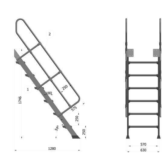 SCALA FISSA 6 GRADINI CON INCLINAZIONE 54° ALTEZZA DI SBARCO m2,00