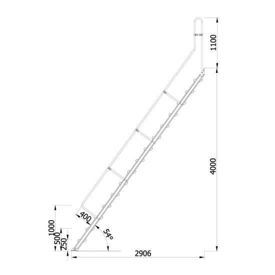 SCALA FISSA A 15 GRADINI CON INCLINAZIONE 54° ALTEZZA DI SBARCO m 4,00