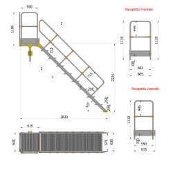 SCALA A 45° DA 08 GRADINI+PIATTAFORMA CON SBARCO A m 2,50