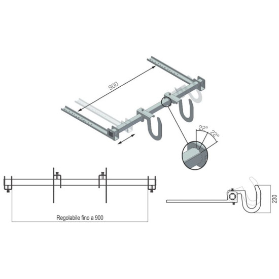 KIT GANCIO SCALA CON DOPPIA REGOLAZIONE X AGGANCIO AL MURO